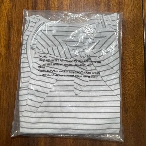 Rebellious One Juniors' Striped Tie-Hem Tank Top - White Grey Stripe, New - Picture 5 of 5